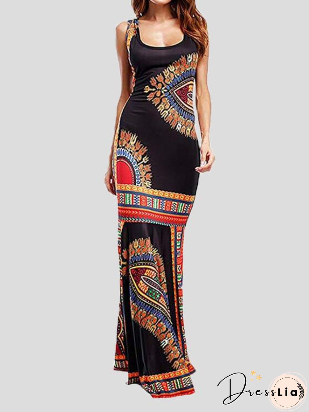 Women'S Dresses Vintage Print Sleeveless Slim Fit Dress