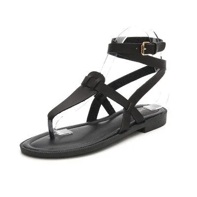 Glglgege Vintage Leather Women Shoes Comfort Sandals Summer Fashion Soft Flat Sandals New Flat Roman Strap Buckle Female Sandals