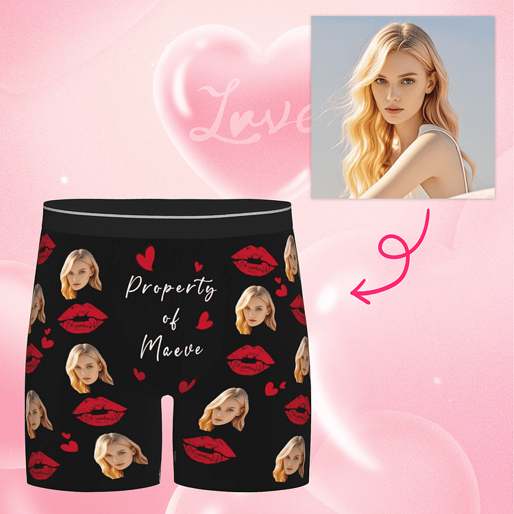【Byxhuc】Custom Property of Name Boxer for Men, Lips Customized Boxers with Picture, Personalized Gifts for Him Husband on Birthday Valentines Christmas