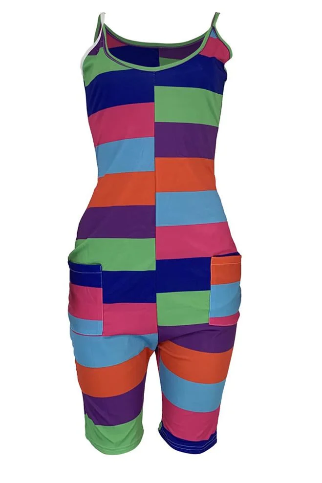 Sexy Color Striped Suspenders Jumpsuit