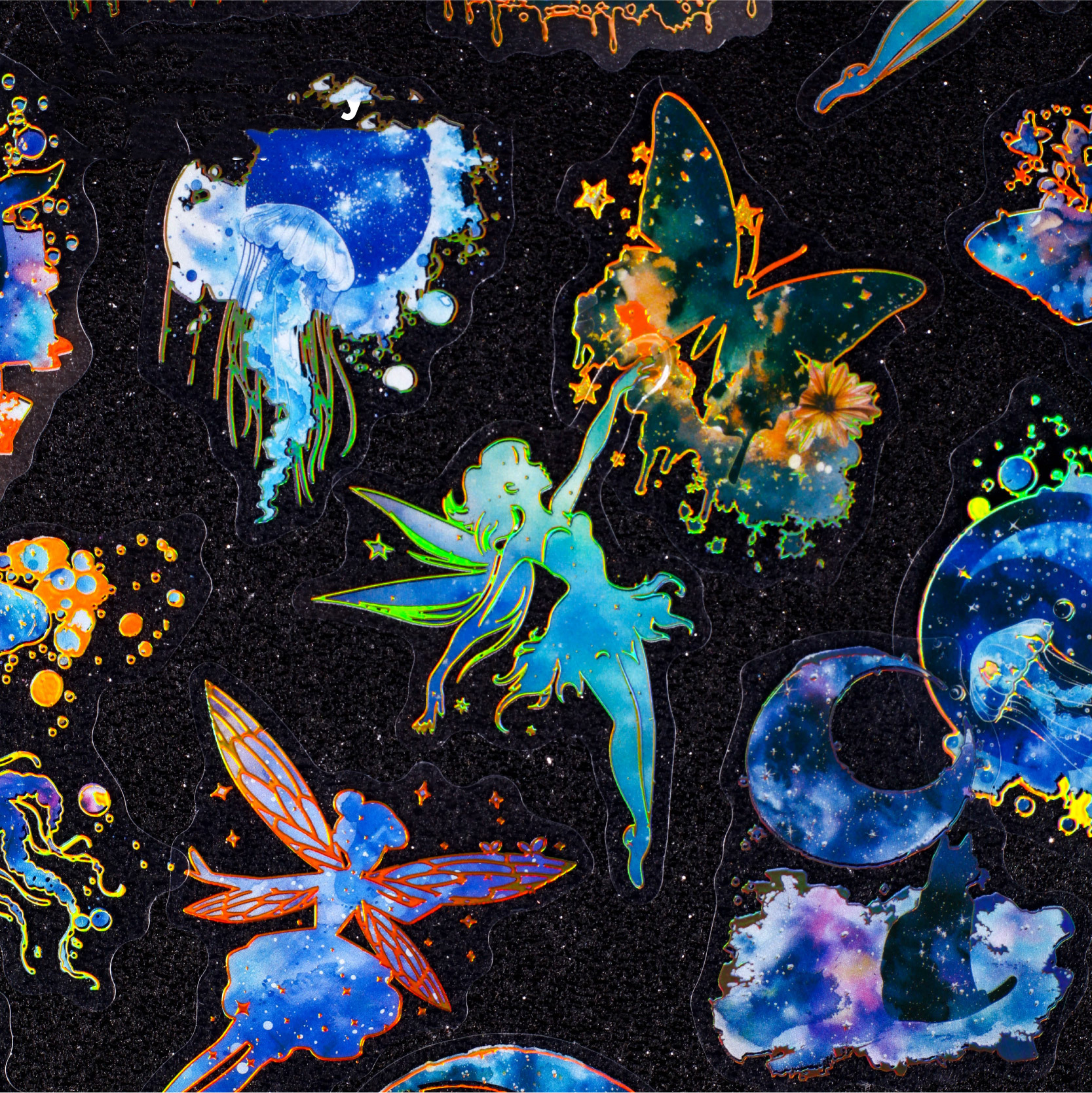 PET 스티커 - 별 관찰 시리즈 빈티지 별이 빛나는 밤하늘 달