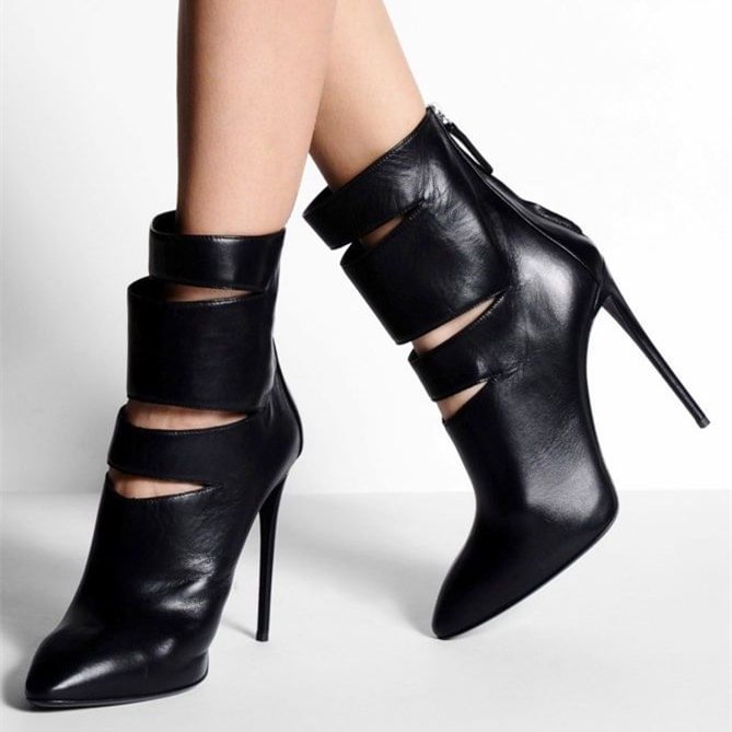 Black High Heel Boots Cut out Stiletto Heel Sexy Ankle Booties |FSJ Shoes