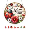 (18.5cm)DIY Acrylic Jigsaw Puzzle Window Hanging with Hanging Chain DIY Stained Glass Decoration Round Window Puzzle Decor for DIY Craft Project (Flower Ladybug)