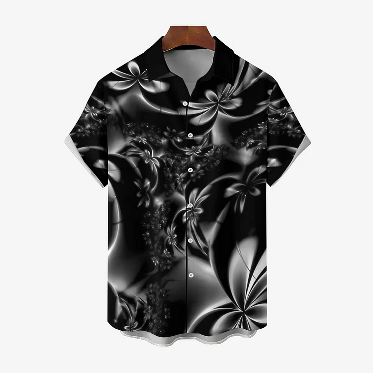 Vintage Hawaiian Floral 3d Geometric Men's Quick-drying Stretch Short Sleeve Shirt