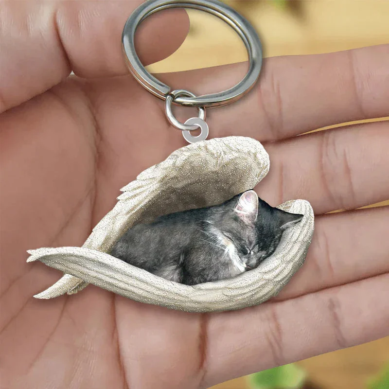 VigorDaily Sleeping Angel Acrylic Keychain Gray Cat