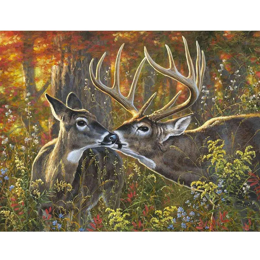 Diamond Painting - Full Round Drill - A Pair of Deer(40*30cm)