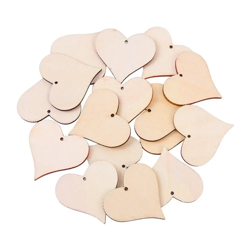 Wooden Love Heart Hanging Ornaments Natural Unfinished Wood Slices Rustic Wedding Party Decorations Home DIY Craft Scrapbooking