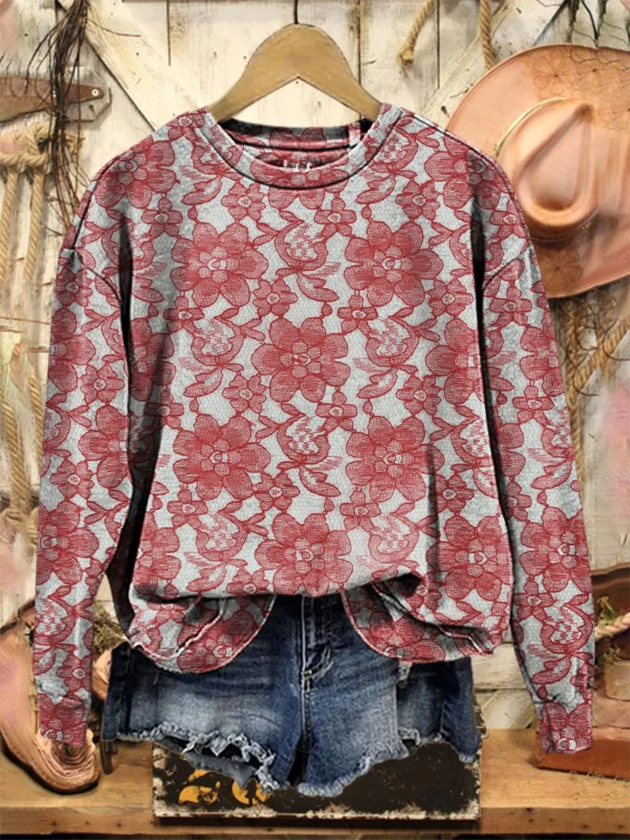 Vintage Lace Art  Print  Casual  Sweatshirt