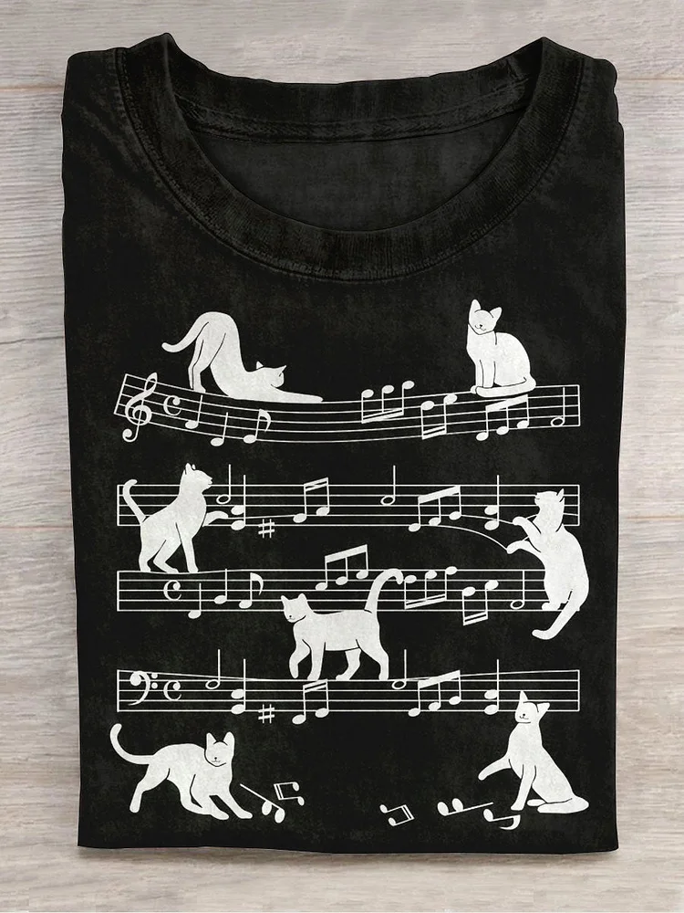 Unisex Cat Music Abstract Print Design T-Shirt