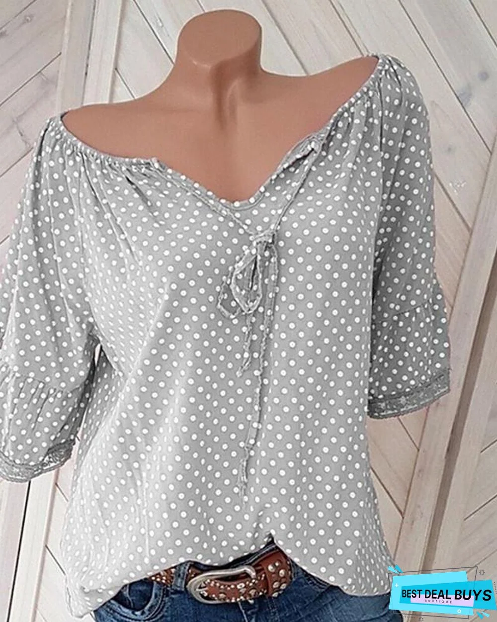 Women's Plus Size Blouse Shirt Polka Dot Print V Neck Tops Streetwear Basic Top Black Blue Red-832