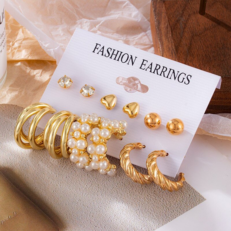 UsmallLifes King   Earrings inlaid with pearls versatile six piece set combination Earrings US Mall Lifes