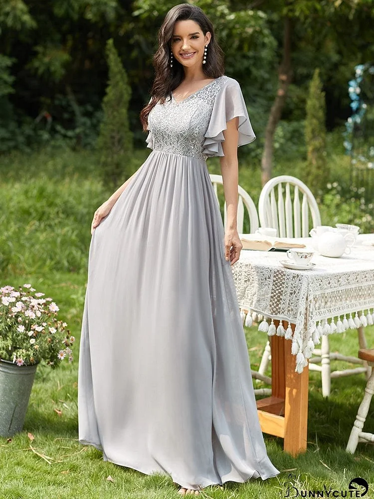 Elegant Deep V-neck A-line Dress for Sophisticated Ladies