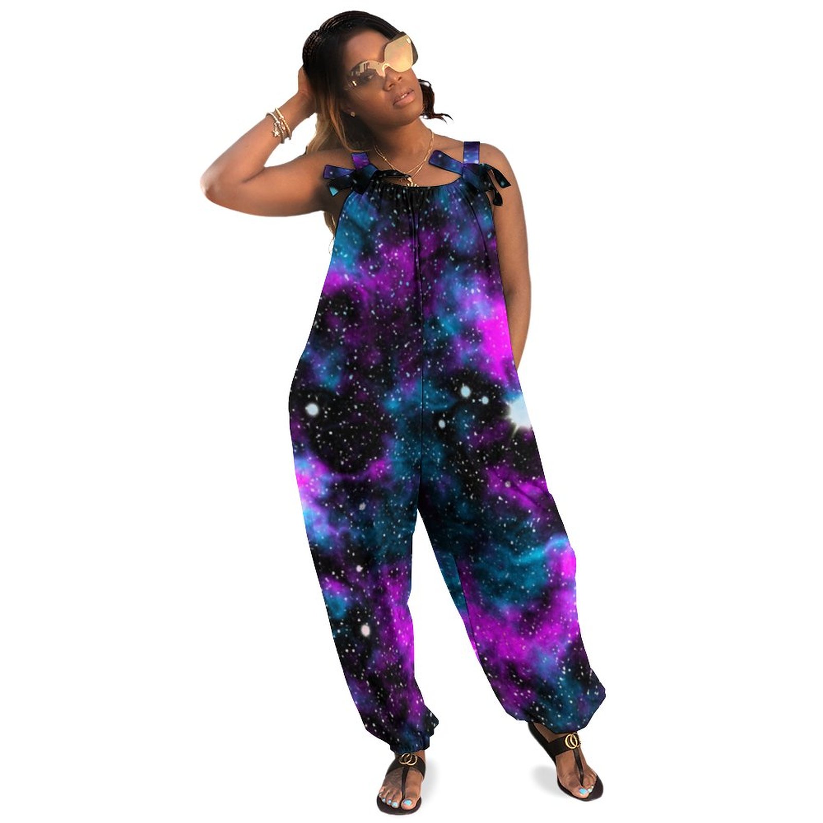 Blue And Purple Galaxy Neon Yoga Boho Vintage Loose Overall Corset Jumpsuit Without Top