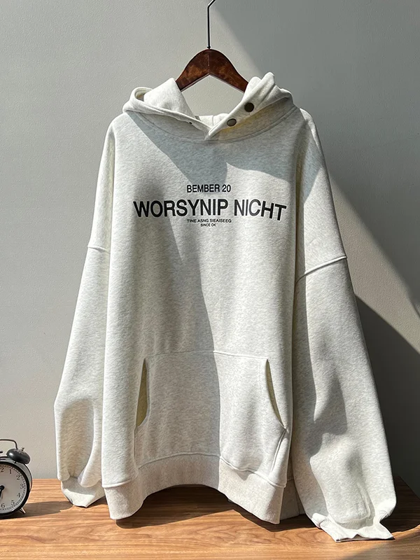 Original Creation Long Sleeves Roomy Letter Print Hooded Hoodies Tops