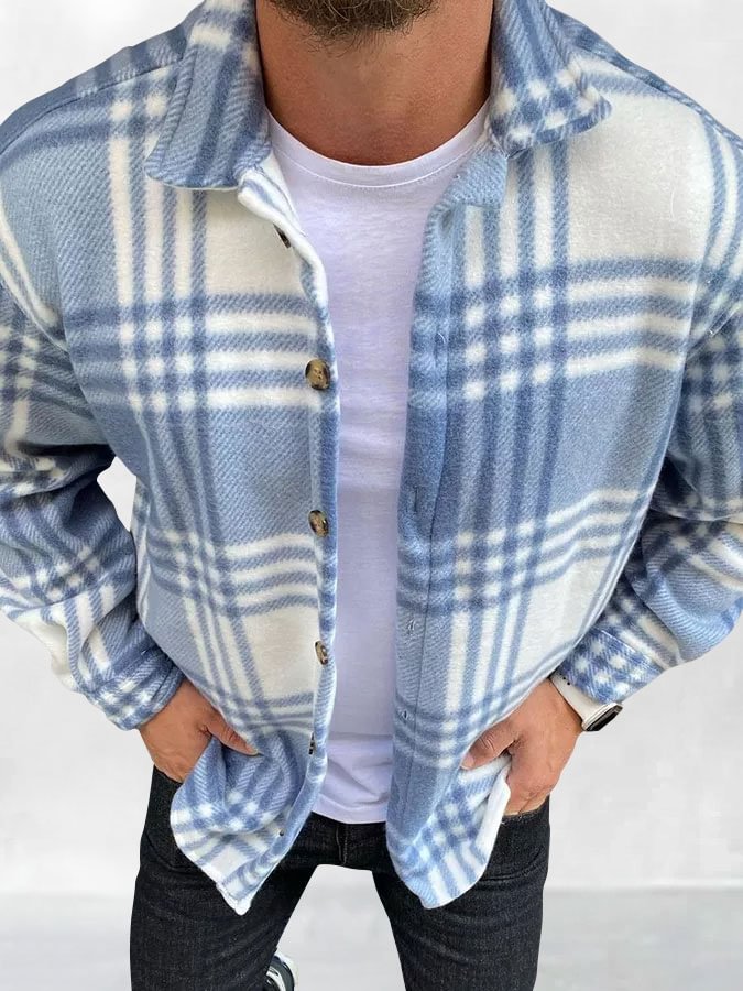 Light Blue Plaid Printed Jacket