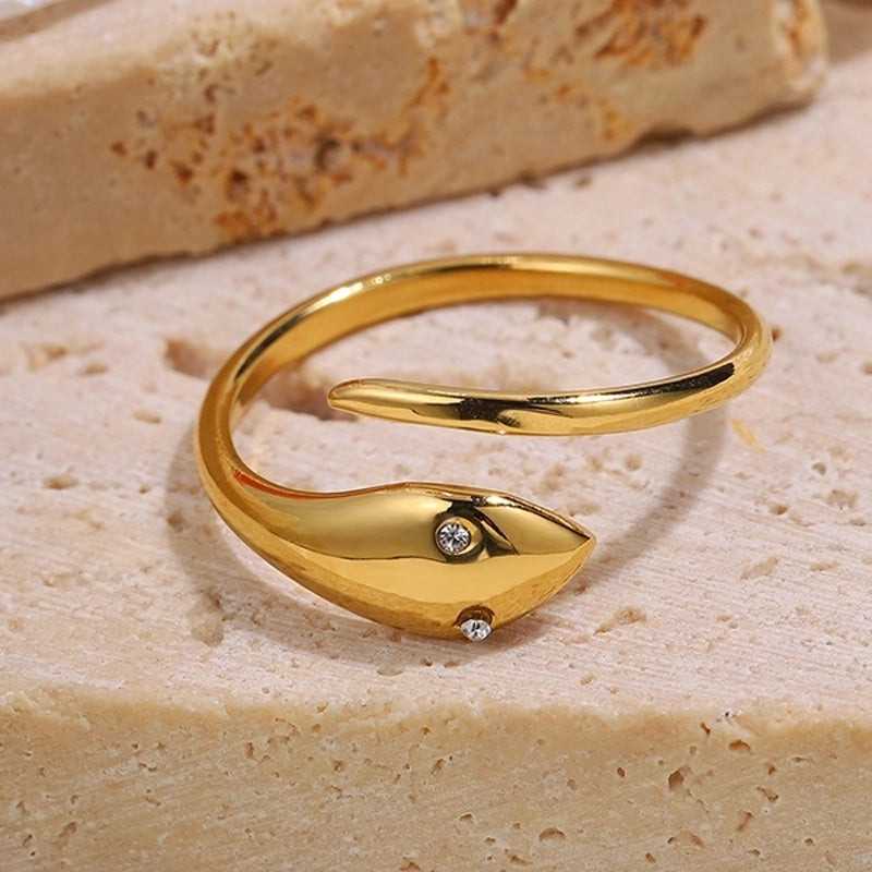 Elegant Minimalist Classic Style Solid Color 304 Stainless Steel Zircon Inlay Open Rings