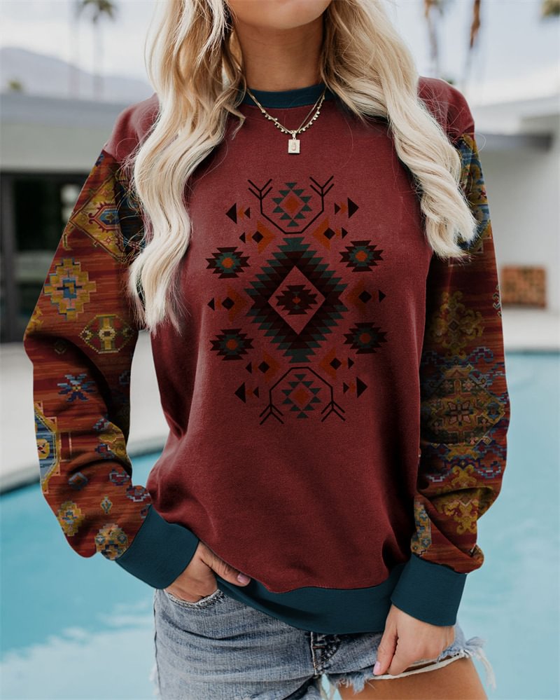 Women's Sweatshirt Aztec Western Southwest Print Crew Neck Long Sleeve Sweatshirt