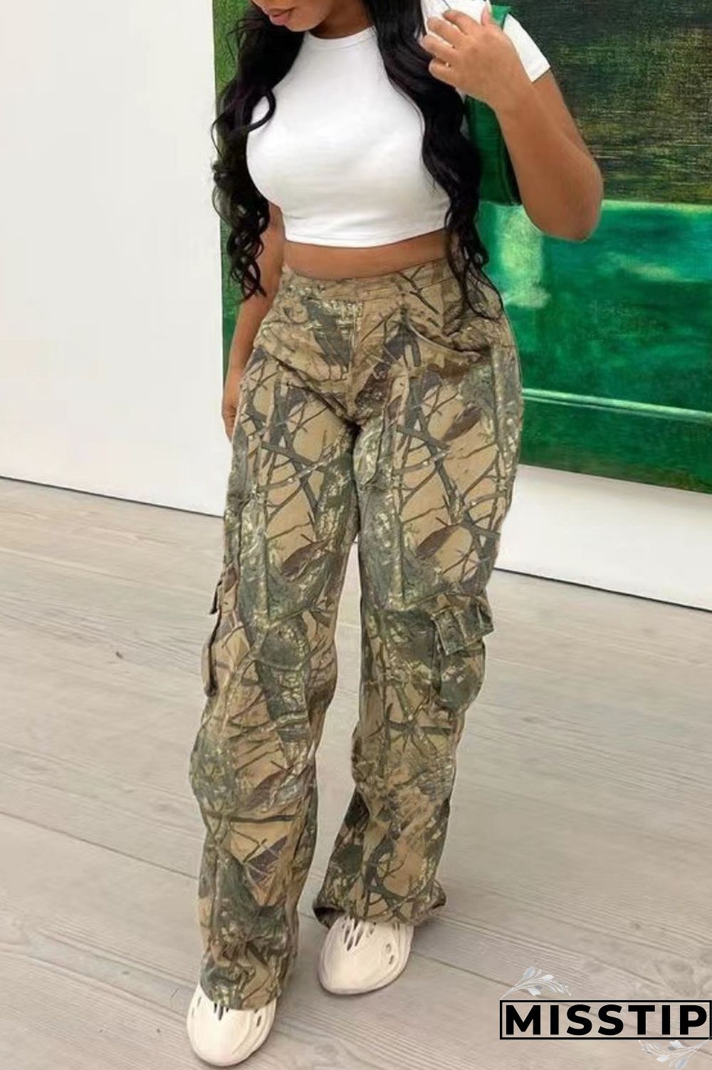 Multicolor Casual Print Patchwork Regular High Waist Conventional Full Print Trousers