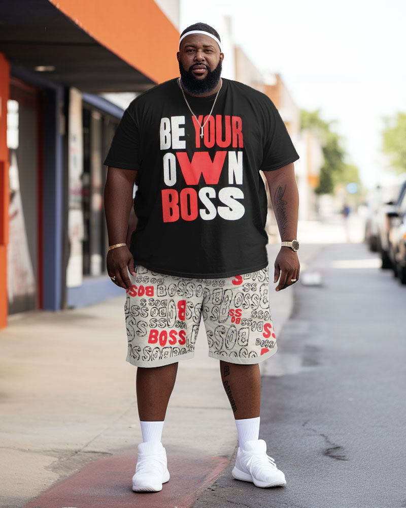 Men's Plus Size Street Be Your Own Boss Graffiti Short Sleeve Shorts Set