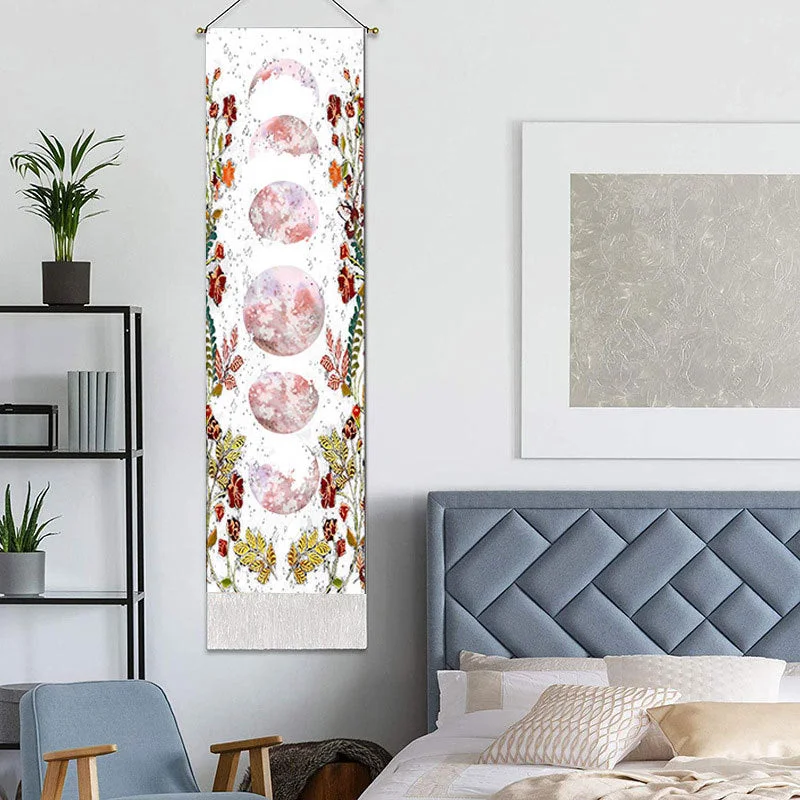 Rectangular Bohemia Wall Hanging Snake Tassel Tapestry Black Moon Wall Background Blanket Home Livingroom Office Wall Decoration