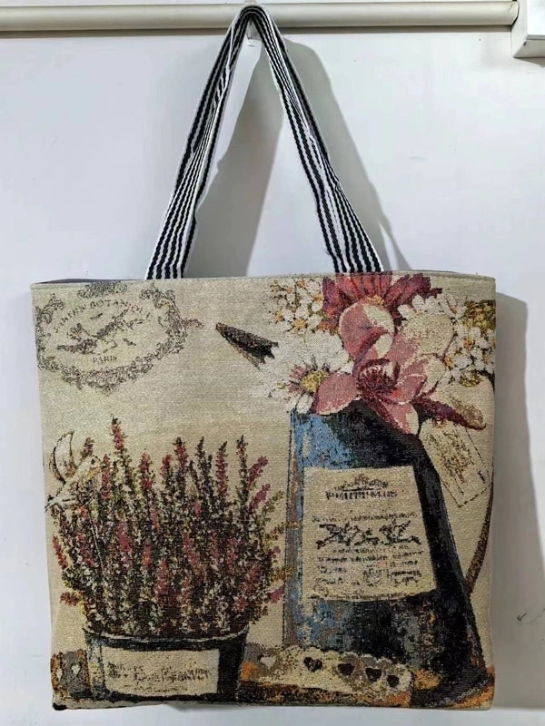 Women’s Vintage Style Flower Canvas Shopping Bags