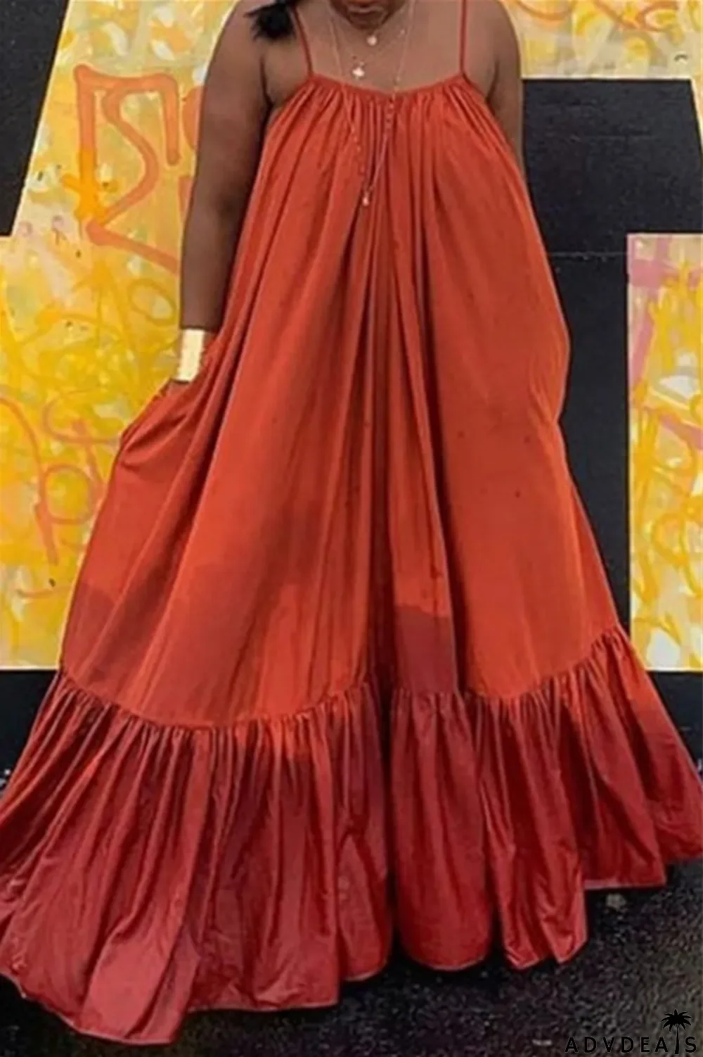 Dark Gray Sexy Casual Solid Backless Spaghetti Strap Loose Sling Dress