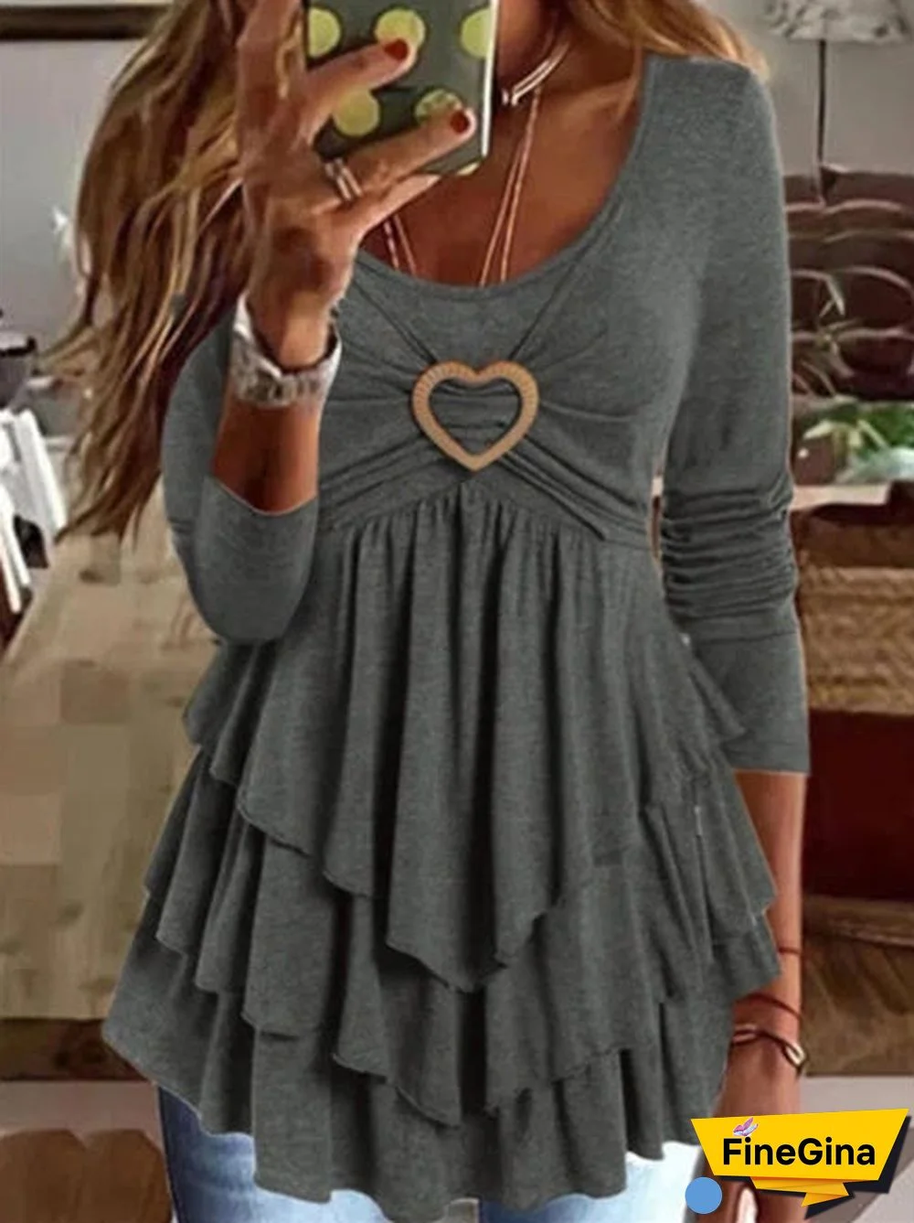 Plain Regular Fit Crew Neck Casual Top