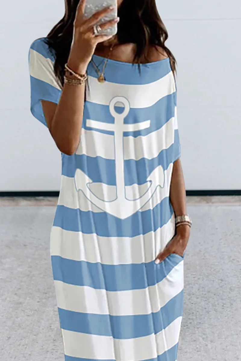 Casual Print Split Joint One Shoulder Straight Dresses(4 Colors)