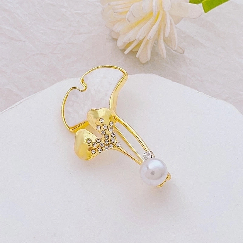 Fashion Pin Flower Alloy Plating Inlay Artificial Gemstones Pearl Women’S Brooches