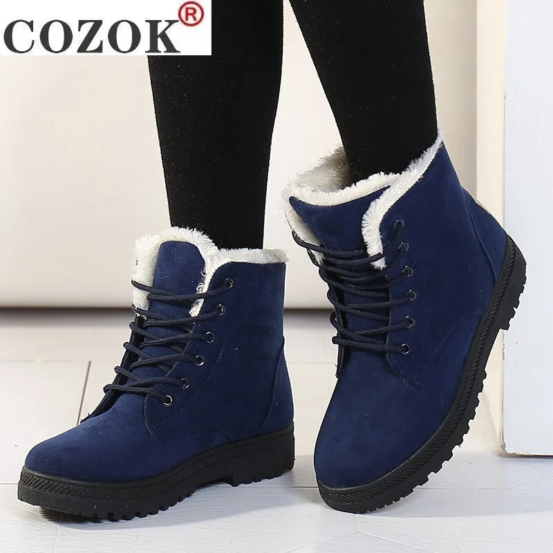 Womens Boot Winter Ankle Boot For Women Winter Shoes With Fur Female Snow Boots Botas Mujer Warm Plush Shoes Woman Plus Size 44