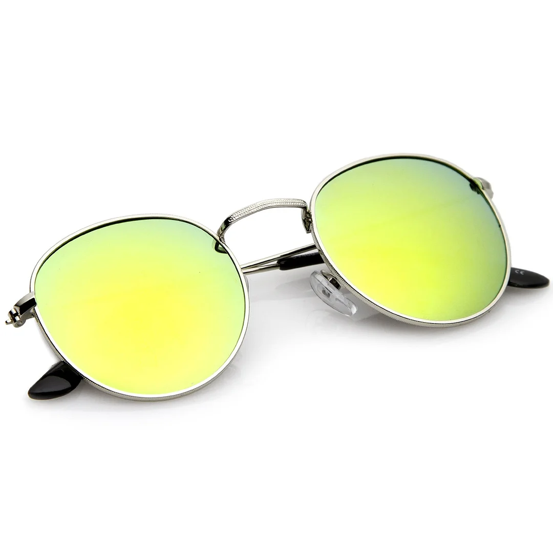 Retro Metal Frame Thin Temples Colored Mirror Lens Round glasses 50mm