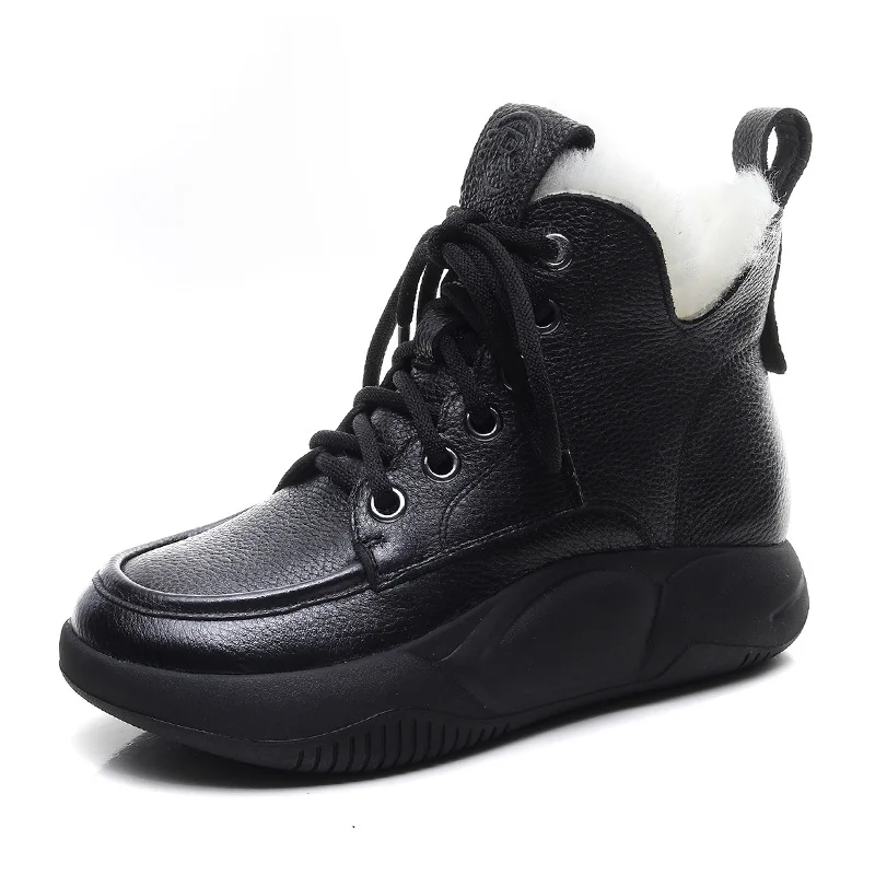 Yyvonne Leather Short Boots Women Winter Flat Bottom With Round Head Real Snow Boots Retro Martin Boots Retro Style