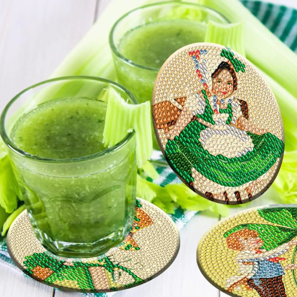 8pcs DIY Saint Patricks Day Wooden Diamond Painting Art Coaster Kit with Holder for Adults Kids