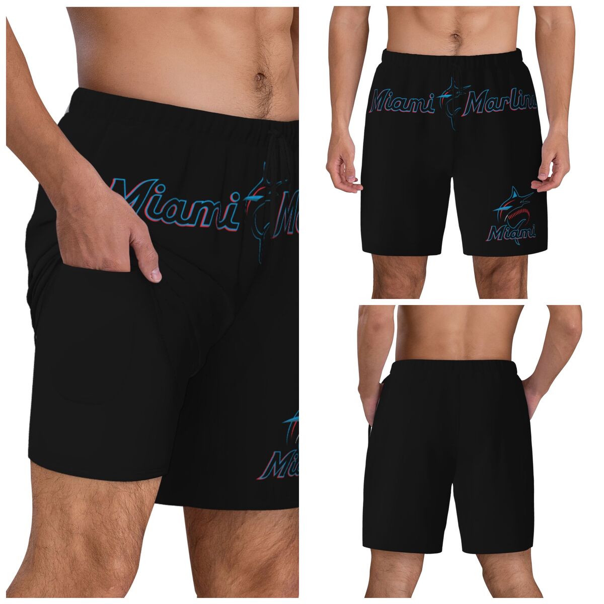 Miami Marlins Team Logo Men's Swim Trunks with Compression Liner