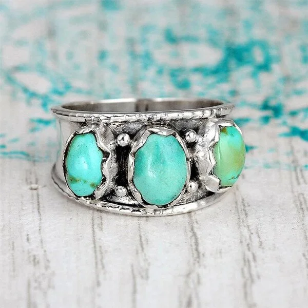 🔥 Last Day Promotion 49% OFF🎁Sterling silver Three Stone Turquoise Ring