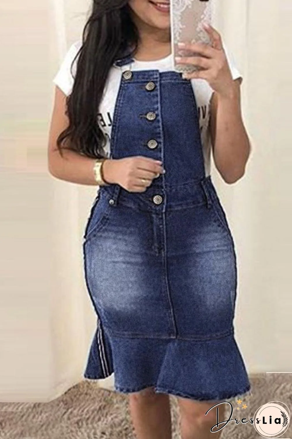 Slim-fit Buttocks Denim Suspender Dress P14863