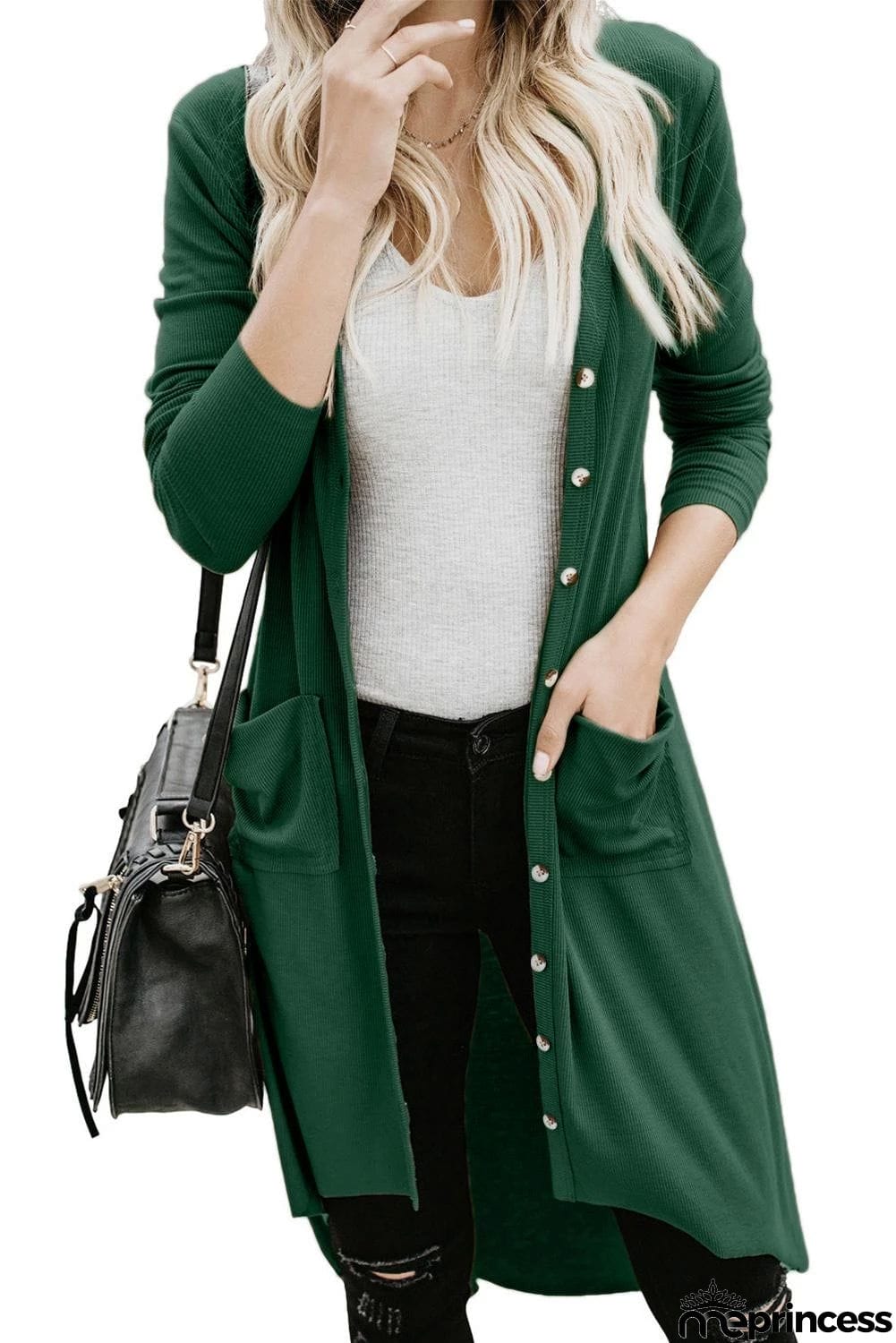 Selected Button Pocketed High Low Cardigan