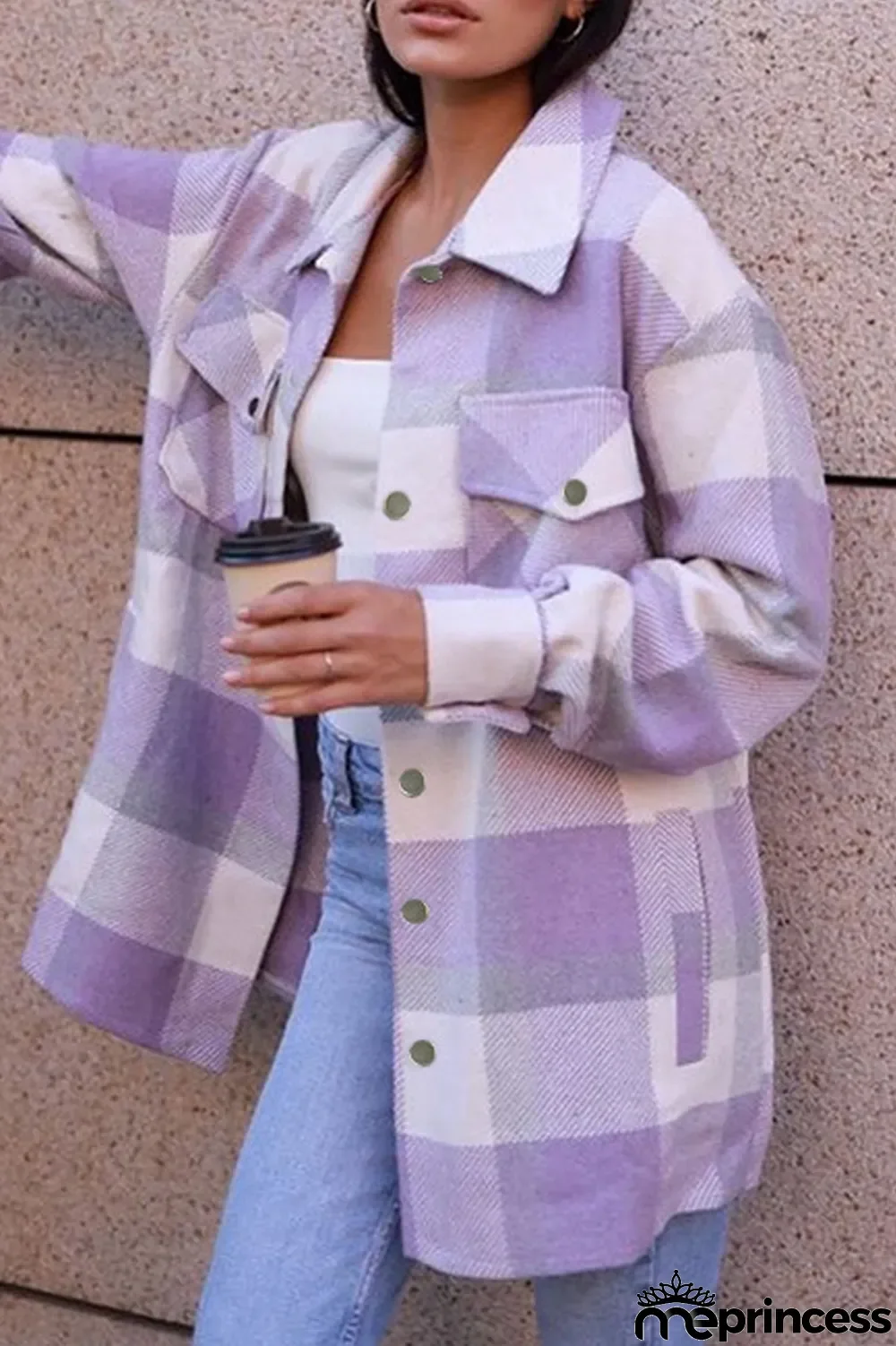 Long Sleeve Casual Plaid Lapel Coat