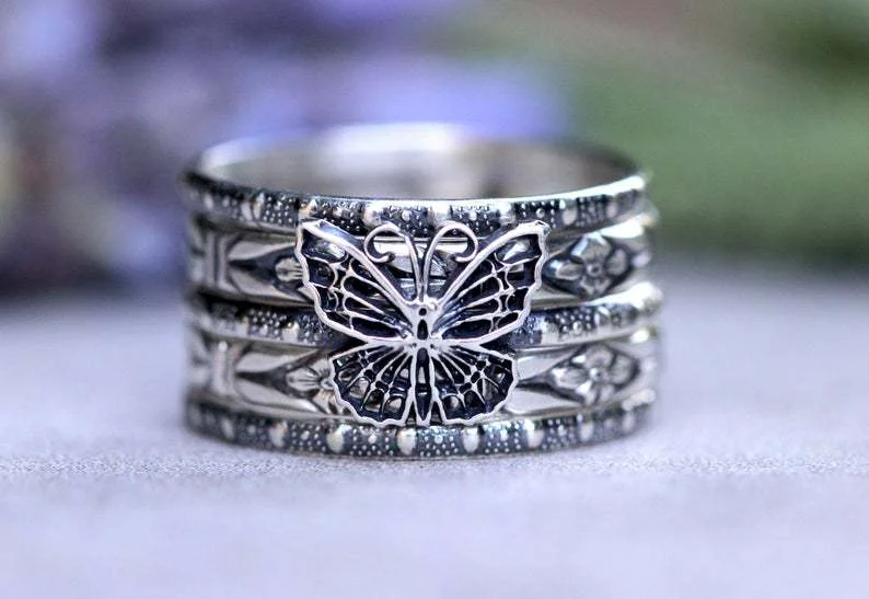 Simple Retro Stackable Butterfly Five-piece Classic Pattern Ladies Ring