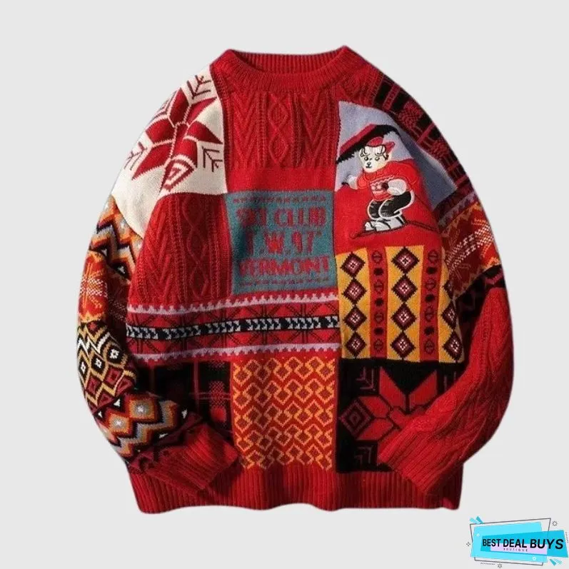 Christmas Ski Bear Embroidered Sweater