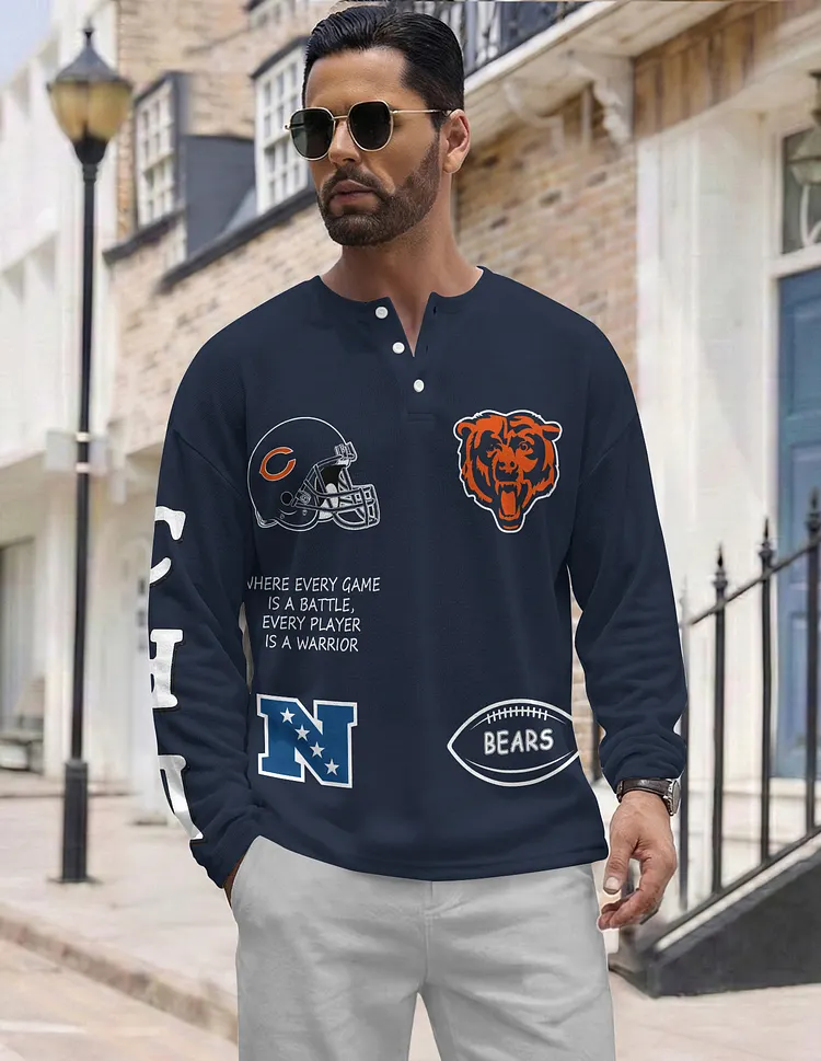 Chicago Bears  Long Sleeve Henley Shirts & Pants set