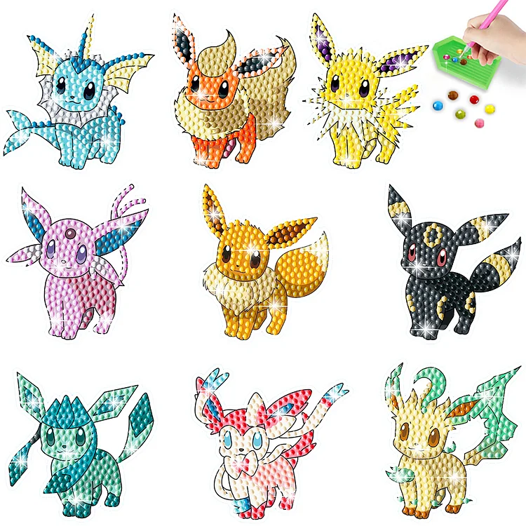 9Pcs Pikachu Diamond Painting Sticker Diamonds Mosaic Stickers for Boys Girls gbfke