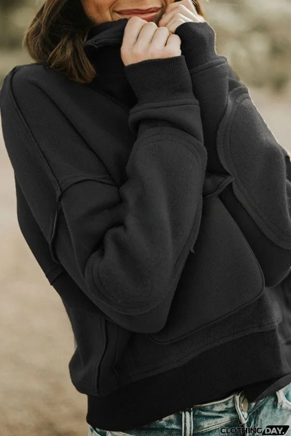 Pocket Zip Pullover Long Sleeve Sweatshirt