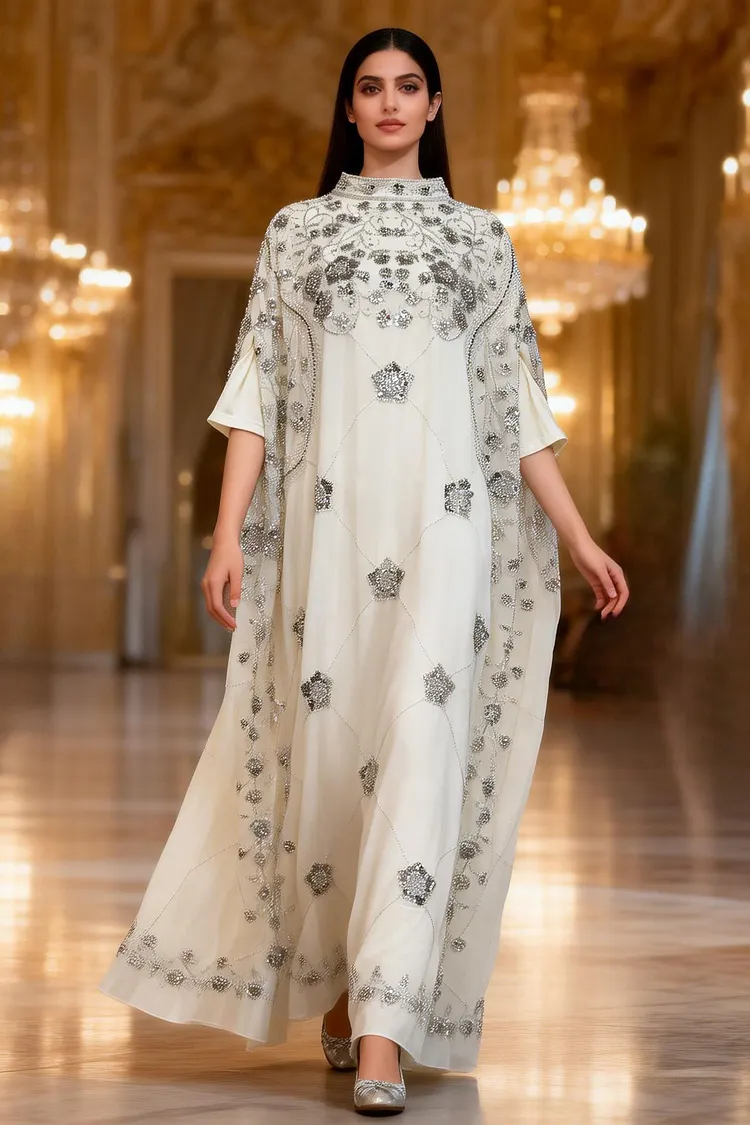 lovedrobe embroidered cape dress Embroidered velvet blue dress paired with a cape main image 1