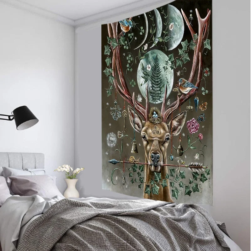 Forest Elk Tapestry Wall Hanging Mount Bohemian Psychedelic Witchcraft Mystery Hippie Bedroom Sheet Home Decor