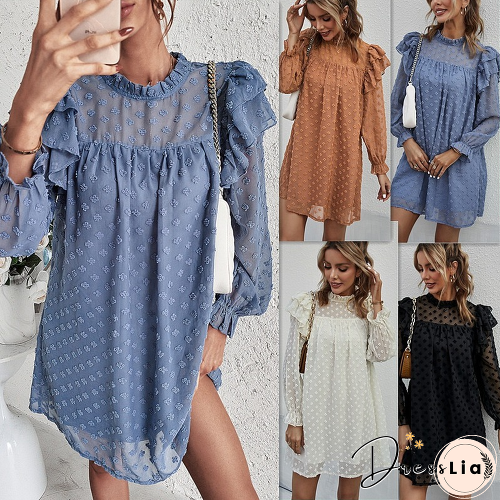 Jacquard Hair Ball Dress Eelagnt Spring Summer Loose Dresses Temperament Chiffon Women Straight Mini Ruffles Dress Vestidos