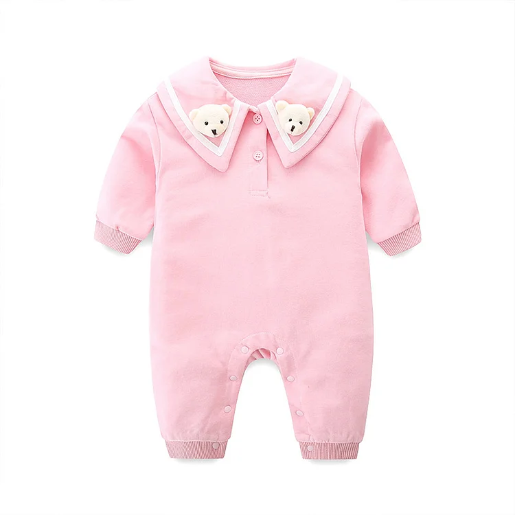 Baby Girl Clothes Onepeice Long Sleeve Pink Bear Romper
