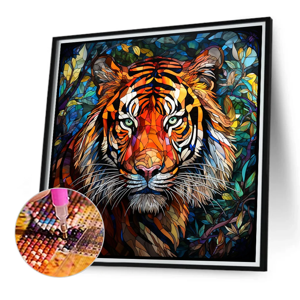 Diamond Painting - Full Round Drill - Stained Glass Tiger(Canvas|40*40cm)