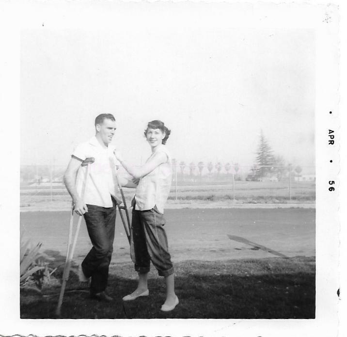 50's Couple On Crutches FOUND Photo Poster painting Original bw WOMAN Man Photo Poster paintingGRAPHY DD 02 11 C