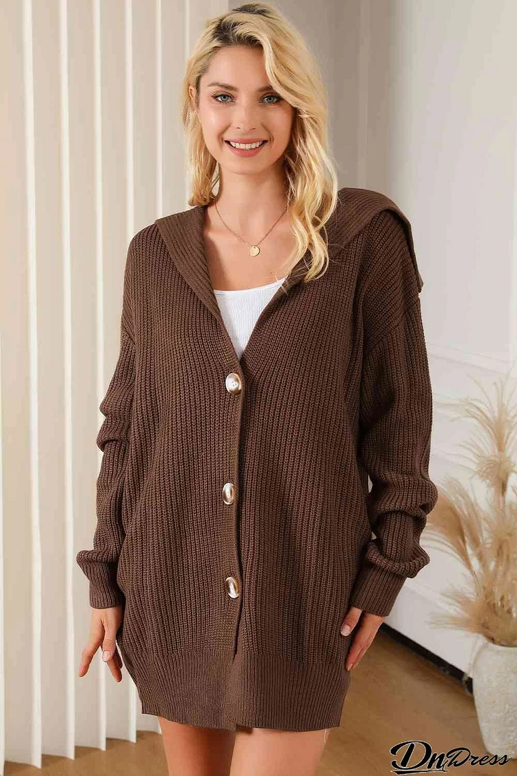 V-Neck Button Down Dropped Shoulder Cardigan